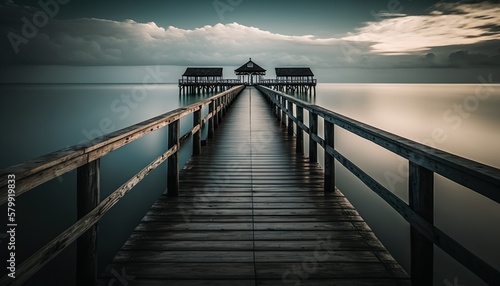 A pier stretching out over calm waters unsplash pier at night Generative AI