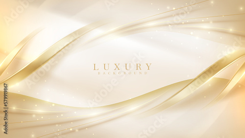 Abstract luxury cream background with gold light effects.