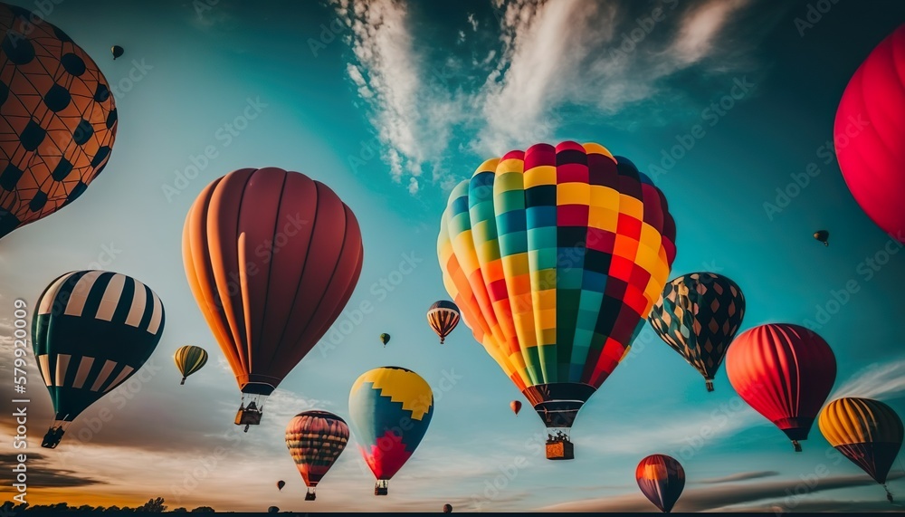 Fototapeta premium Brightly colored hot air balloons in the sky unsplash hot air balloon Generative AI