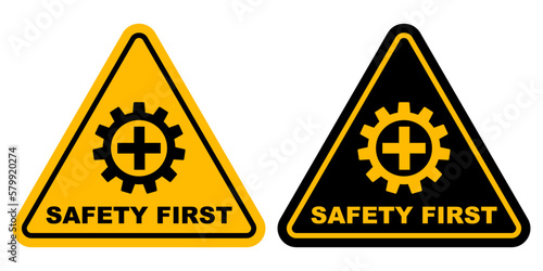 safety first yellow triangle logo design printable signage for safely workplace construction banner poster