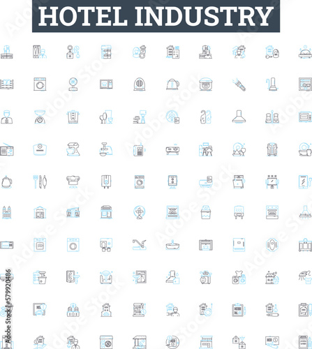 Hotel industry vector line icons set. Hotel, Industry, Accommodation, Rooms, Rates, Reservation, Booking illustration outline concept symbols and signs