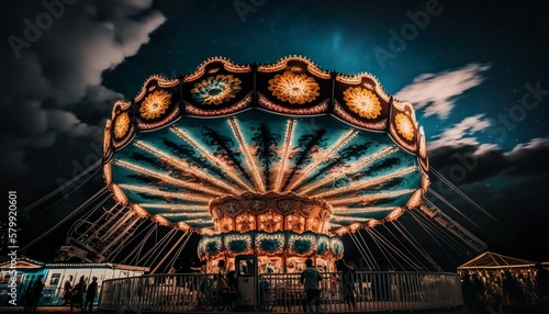 The excitement of a carnival at night unsplash wheel at night Generative AI