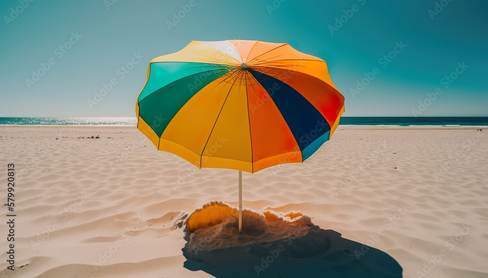 A colorful beach umbrella on a sunny day unsplash umbrella on the beach  Generative AI