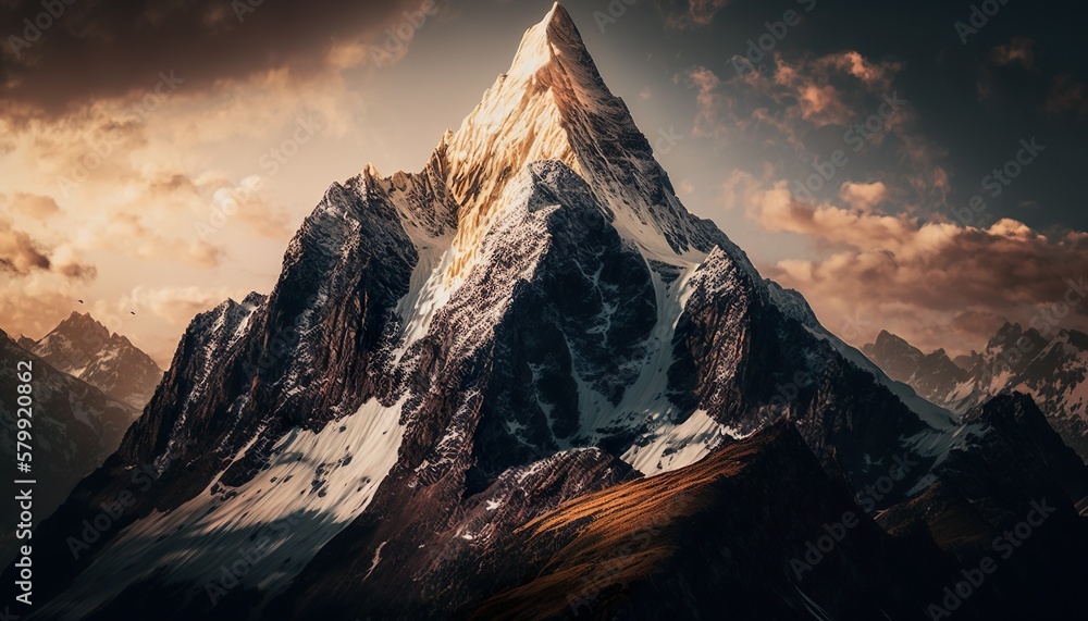 The majesty of a mountain peak unsplash sunrise in the mountains  Generative AI