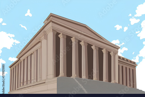 Bank or Courthouse With Building Columns Simple Illustration Against Clear Blue Sky created with generative ai technology