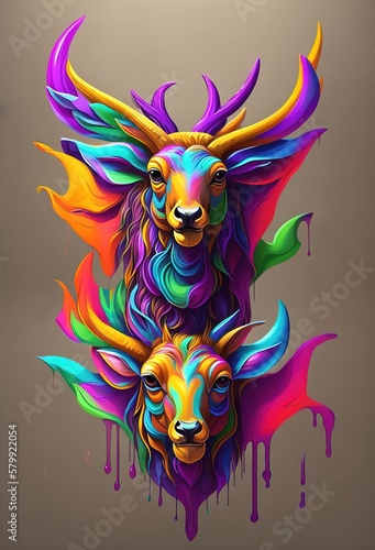 Cute colorful deer head spalsh generative ai © Ahmad