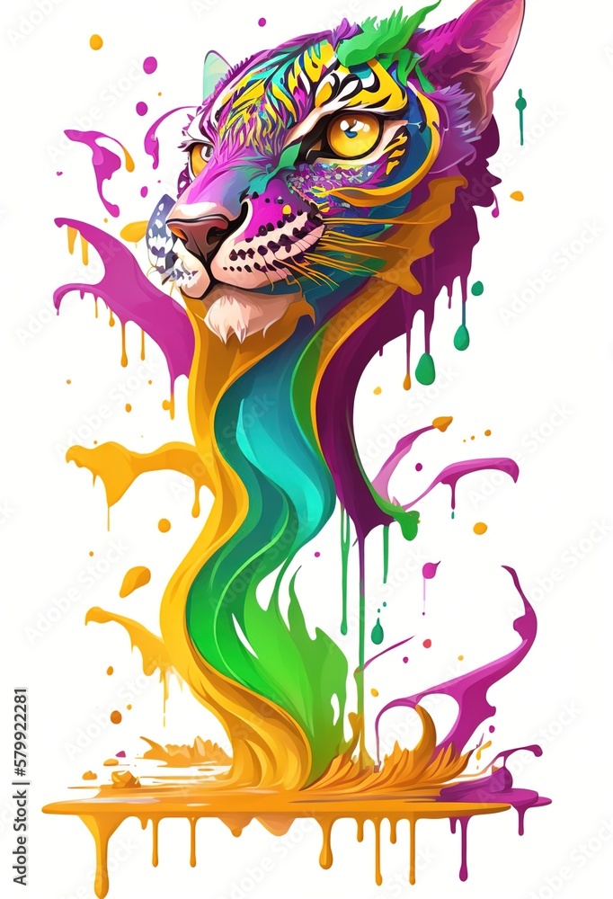 Fototapeta premium Tiger face Color Paint Splash Vector Illustration Design generative ai