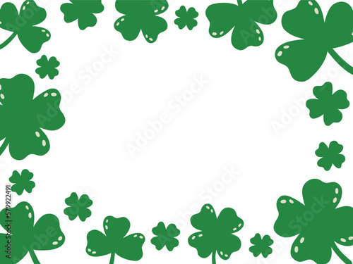 Saint Patrick's Day vector white background frame with green clover. Decorative border with plant leaf. Natural shamrock flat illustration with text space