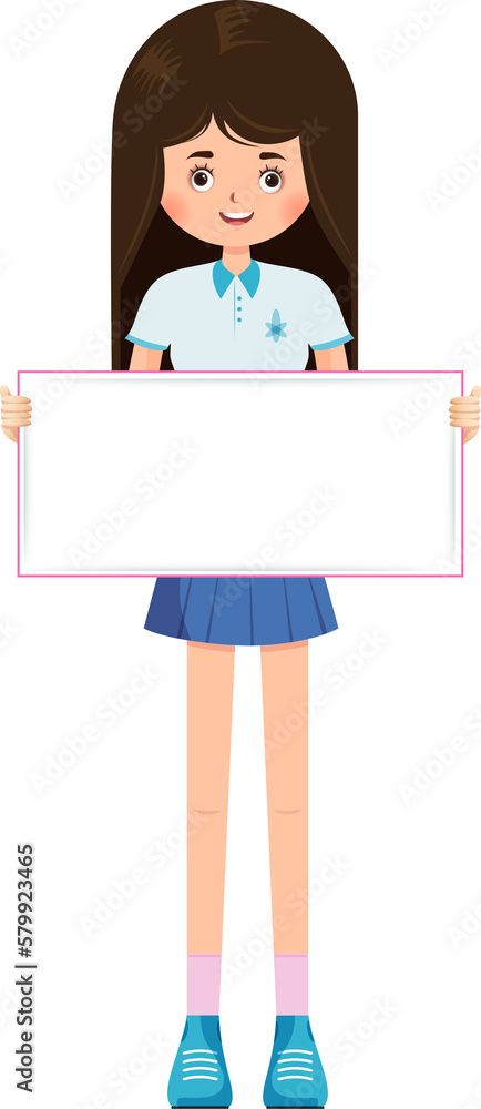 Cute little girl student holding banner Cute little girl student holding banner