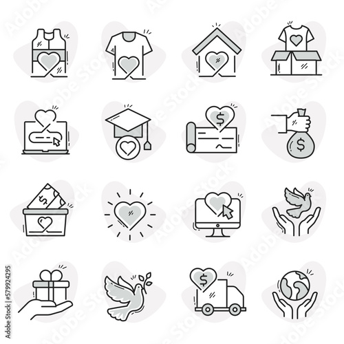 Charity Icons Pack. Thin lines with hand-drawn touch.