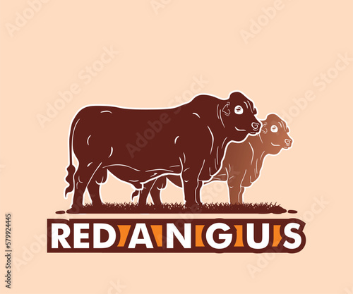 RED ANGUS CATTLE LOGO, silhouette of great bull standing vector illustrations