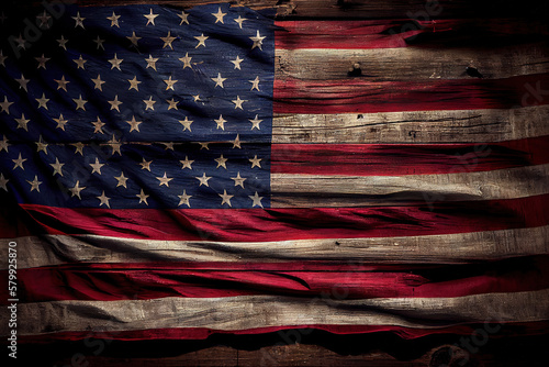 United States Flag On Wooden Background. Generative Ai
