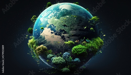 植物の生い茂る地球　イメージイラスト　generative AI　 © Shogo