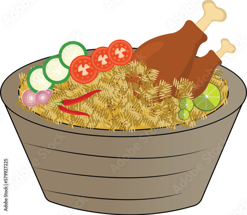 Serving of chicken biryani illustration