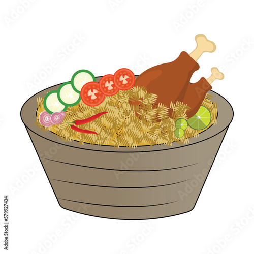 Serving of chicken biryani illustration