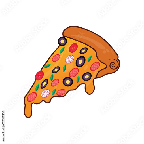 Free vector pizza with basil leaves, tomatoes, sauce, mozzarella cheese, mushrooms and black olives
