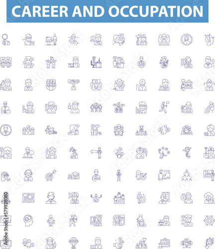 Career and occupation line icons, signs set. Job, Vocation, Occupation, Profession, Livelihood, Employment, Trade, Calling, Career outline vector illustrations.