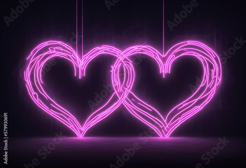 glowing neon hearts backgroundgenerative ai photo
