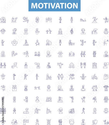Motivation line icons, signs set. Inspire, Energize, Urge, Incite, Drive, Encourage, Stimulate, Spur, Propel outline vector illustrations.