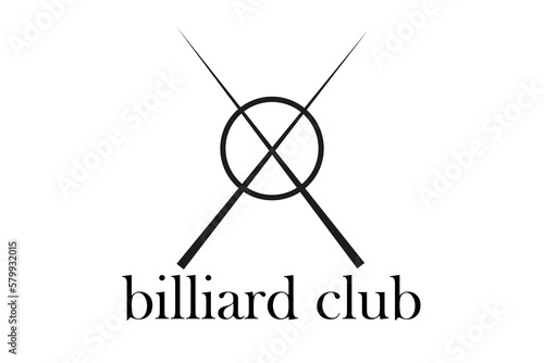 Pool club logo template. Billiards logo. cross billiard cue with ball and vector emblem