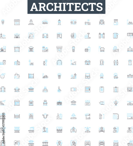 Architects vector line icons set. Design, Creativity, Vision, Blueprint, Structure, Planning, Detail-oriented illustration outline concept symbols and signs