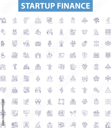 Startup finance line icons, signs set. Funding, Capital, Investing, Venture, Angel, Costs, Budget, Resource,Entrepreneur outline vector illustrations.