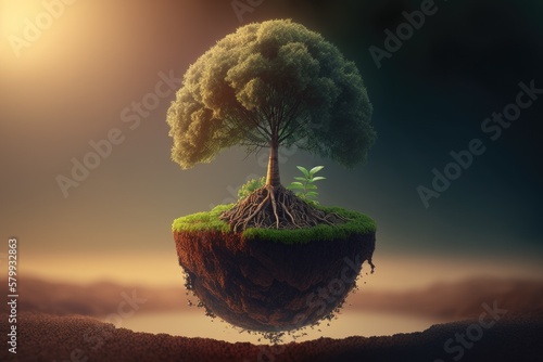 small tree growing with sunrise green world and earth Generative AI 4