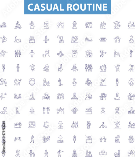 Casual routine line icons, signs set. Lax, Habitual, Ordinary, Usual, Nonchalant, Everyday, Familiar, Freestyle, Natural outline vector illustrations. photo