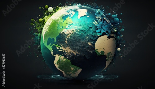 Earth Day: A Vibrant Eye-Catching Background Design Template of Earth in Shape of Beautiful Artistic Globe Perfect for Environmental Wildlife Projects (generative AI © Get Stock