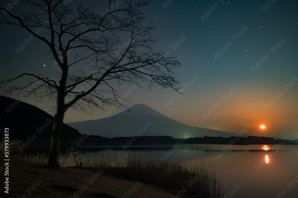 Fototapeta premium 富士山と星空