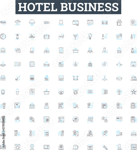 Hotel business vector line icons set. Hotel, Business, Homestay, Resort, Motel, Inn, B&B illustration outline concept symbols and signs