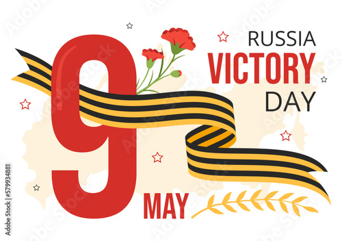 Russian Victory Day on May 9 Illustration with Medal Star Of The Hero and Great Patriotic War in Flat Cartoon Hand Drawn for Landing Page Templates