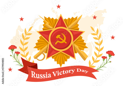 Russian Victory Day on May 9 Illustration with Medal Star Of The Hero and Great Patriotic War in Flat Cartoon Hand Drawn for Landing Page Templates