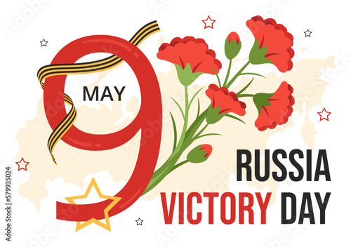 Russian Victory Day on May 9 Illustration with Medal Star Of The Hero and Great Patriotic War in Flat Cartoon Hand Drawn for Landing Page Templates