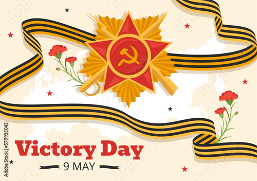 Russian Victory Day on May 9 Illustration with Medal Star Of The Hero and Great Patriotic War in Flat Cartoon Hand Drawn for Landing Page Templates