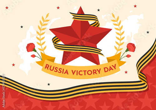 Russian Victory Day on May 9 Illustration with Medal Star Of The Hero and Great Patriotic War in Flat Cartoon Hand Drawn for Landing Page Templates