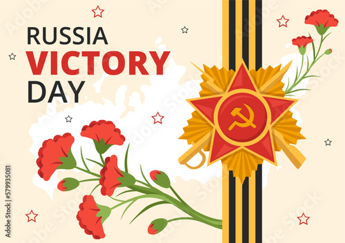 Russian Victory Day on May 9 Illustration with Medal Star Of The Hero and Great Patriotic War in Flat Cartoon Hand Drawn for Landing Page Templates