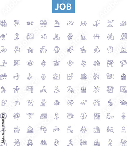 Job line icons, signs set. Occupation, Employment, Task, Profession, Role, Assignment, Career, Job, Vocation outline vector illustrations.