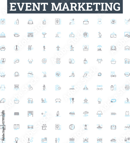 Event marketing vector line icons set. Event, Marketing, Planning, Organizing, Promotion, Advertising, Strategy illustration outline concept symbols and signs