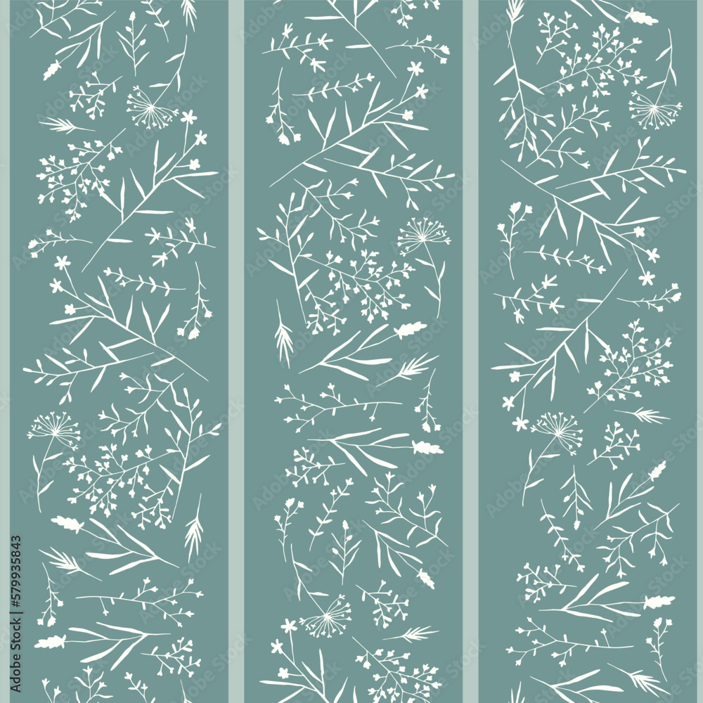 Fototapeta premium Green Stripe Flower Silhouette Seamless Vector Repeat Pattern