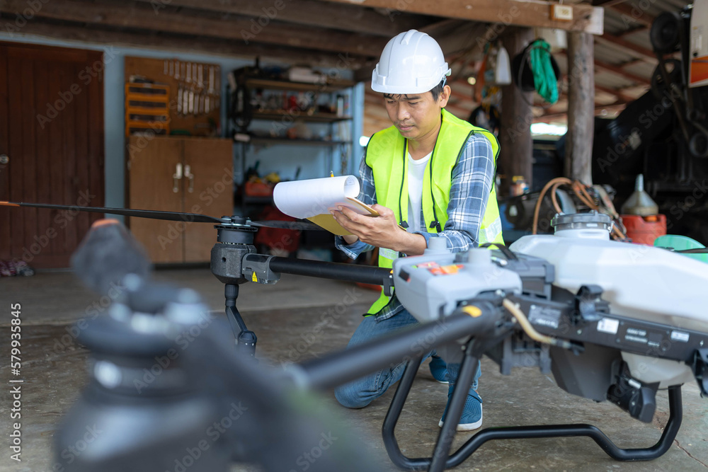 Agricultural specialist inspect and maintenance agriculture drone