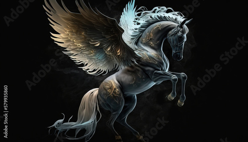 Pegasus animal abstract stallion wallpaper. Contrast background mythical horse with wings in vivid colors generative ai