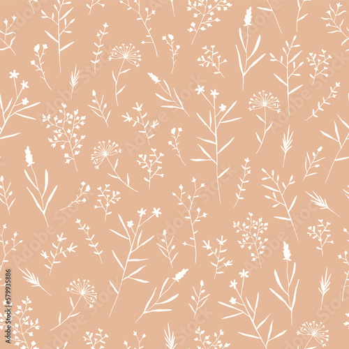 Peach Scatter Flower Silhouette Seamless Vector Repeat Pattern
