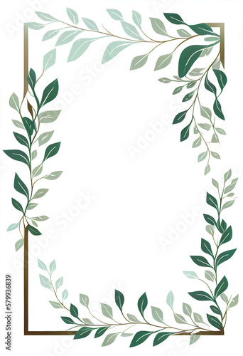Elegant leafy green decorative rectangular frame of verdant leaves for event promotion  save the date  wedding invitations all-natural fresh herbal lifestyle ads  generative AI  AI 