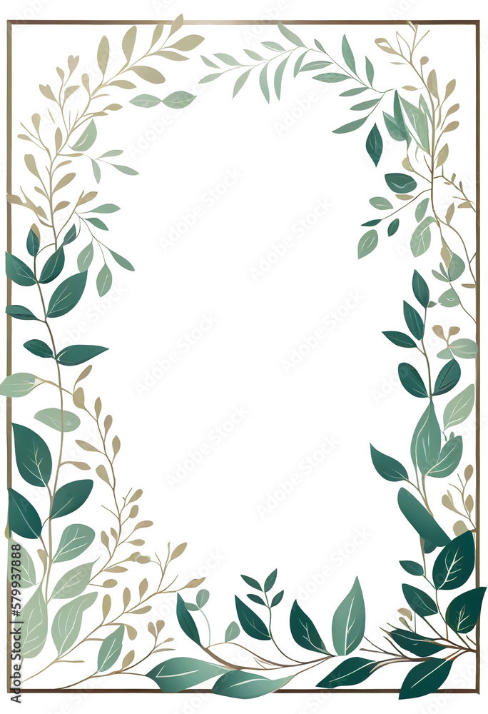 Elegant leafy green decorative rectangular frame of verdant leaves for event promotion, save the date, wedding invitations all-natural fresh herbal lifestyle ads (generative AI, AI) Elegant leafy green decorative rectangular frame of verdant leaves for event promotion, save the date, wedding invitations all-natural fresh herbal lifestyle ads (generative AI, AI)