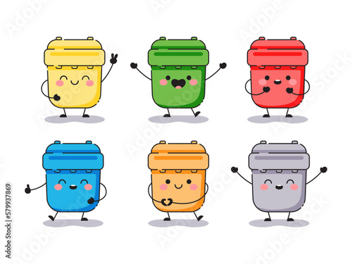 Waste recycling bins set. 