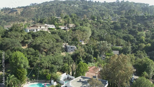 Aerial Drone Shot of Expensive Houses in the Hollywood Hills (Los Angeles, CA)