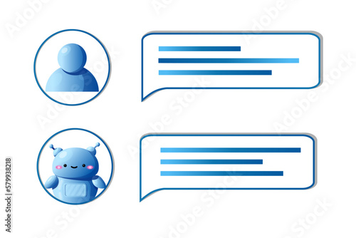 Chatbot bubble text illustration. Online message chat in internet. Artificical intelligence robot. Virtual assistant