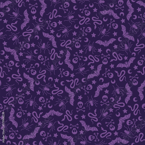 Purple Halloween Motifs Seamless Vector Repeat Pattern