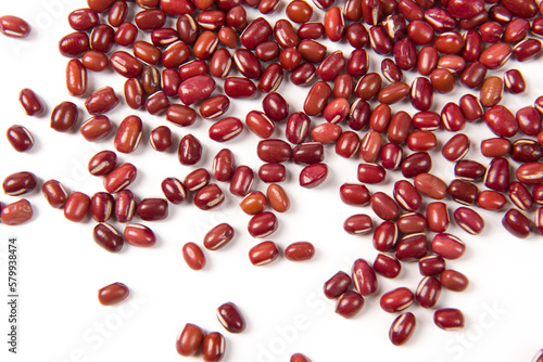 Raw red bean or azuki beans seeds on white background photo